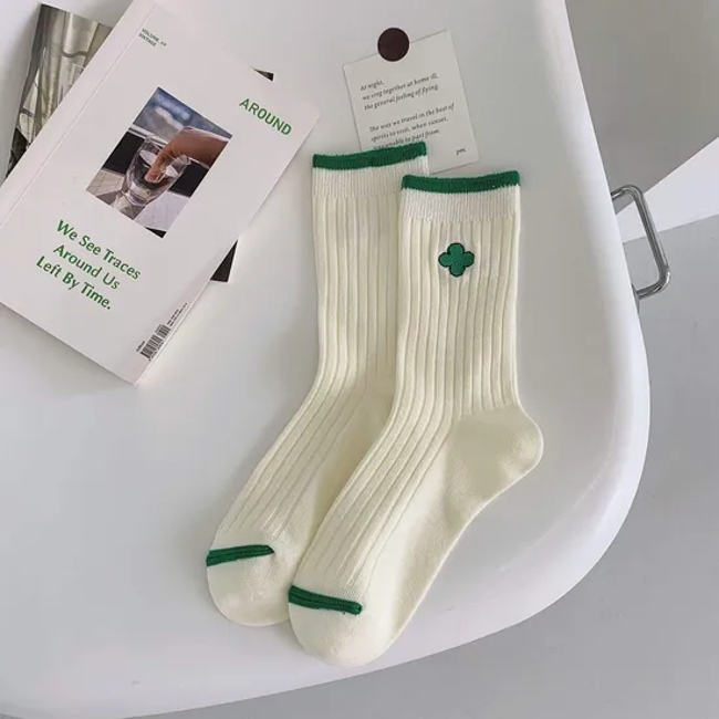 Men Women Unisex Gym Custom Embroidered Long Basic Vintage Ribbed Cable Knit Crew Work Dress Socks Black and White with Stripes