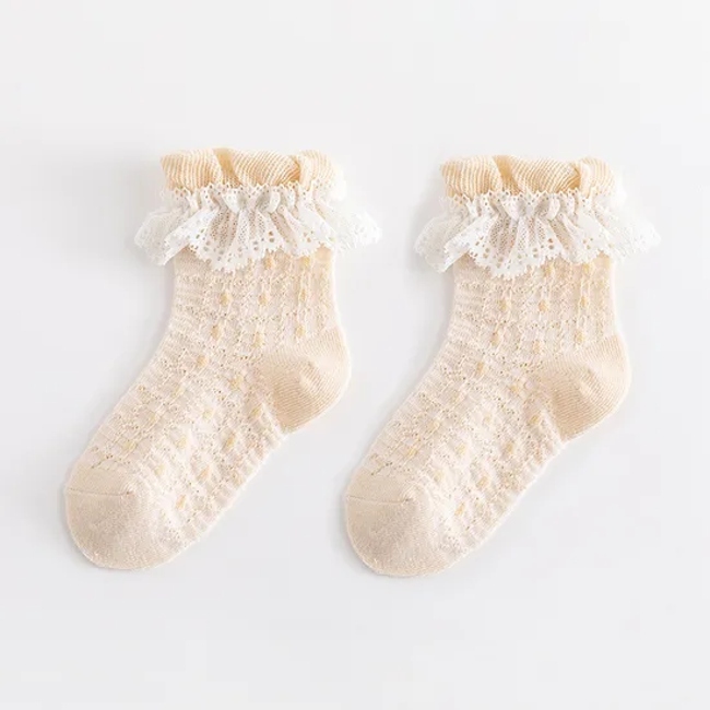 Children′s Socks Spring Summer Lace Mesh Breathable Thin Princess MID Tube Baby Socks