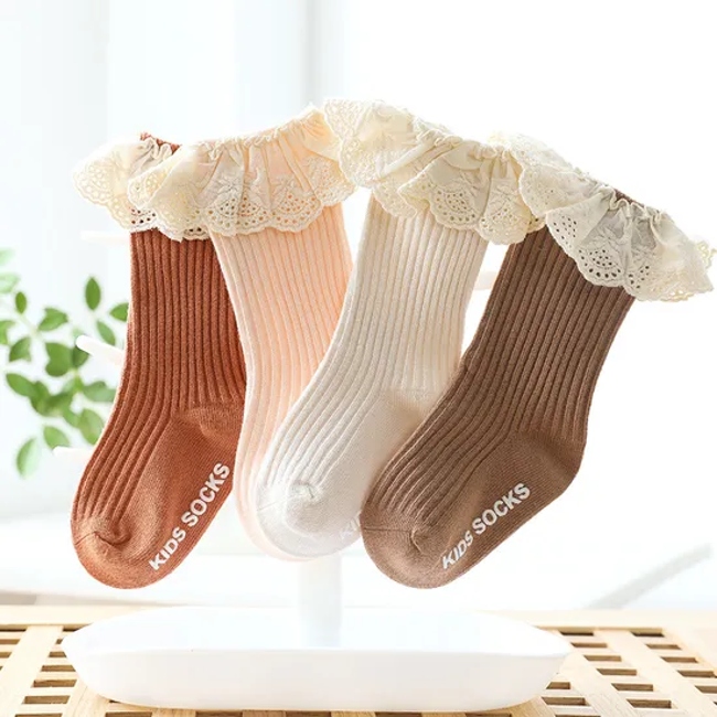 Lace Cotton Cute Baby Socks Middle Point Glue Anti Slip Baby Floor Socks Girl Children Thickened Soft Comfortable Slipper Shoes Kids Socks