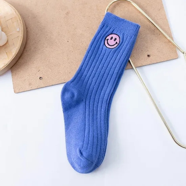 Custom Embroidery Smile Face Fashion Vivid Color Tube Cute Baby Smile Socks