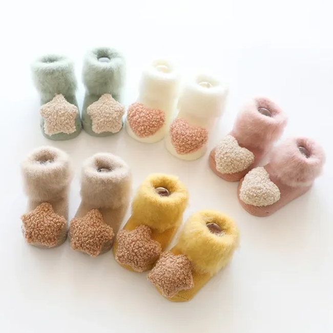 Thickened Anti Slip Baby Socks Stereo Doll Baby Socks Brushing Hair Rims of Newborn Floor Socks Shoes Happy Socks PED Love Cute Kids Sock