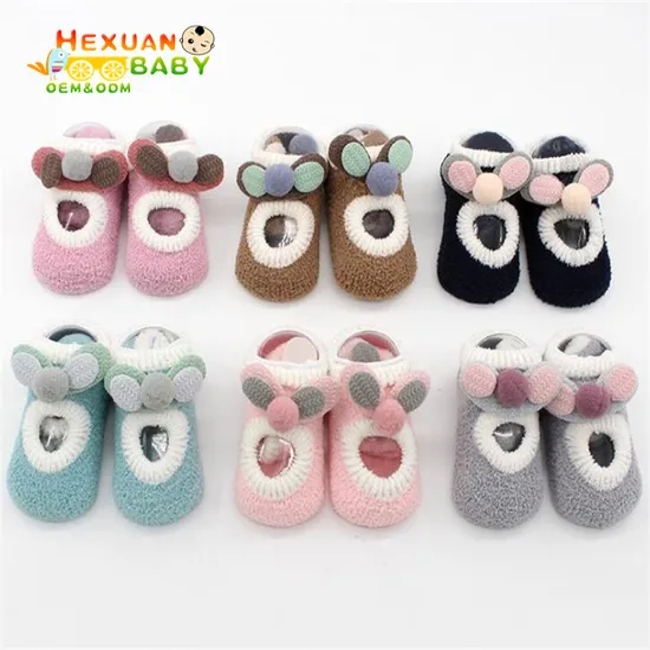 Custom Soft Comfortable Cute Animal Shape Warm Soft Coral Fleece Fuzzy Baby Shoe Socks