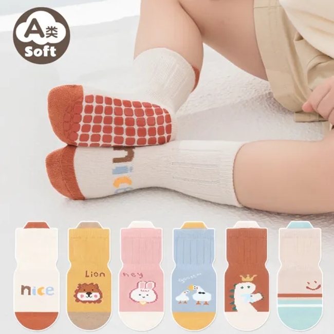 Soft Non Slip Sole Socks Crew Sock for Kids %Cotton Baby Socks