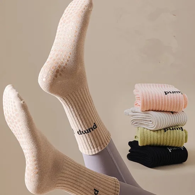 Cotton Grip Pilates Socks Crew Women Indoor Silicone Non Slip Yoga Socks
