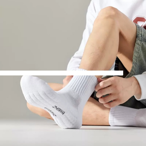 Low MOQ Custom Design Men s Crew Socks Men Cotton Terry Winter Bottom Knitting Mid Ankle White Sports Basketball Socks Unisex