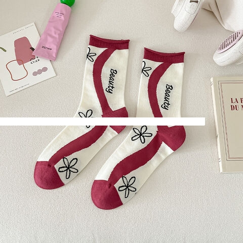 Hot Sell Rose Red Four Season Long Socks Sports Socks Boneless Custom Cotton Crew Women s Socks