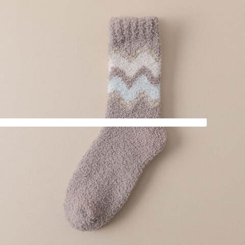 Men s coral plush thickened warm sleep striped mid tube home floor socks