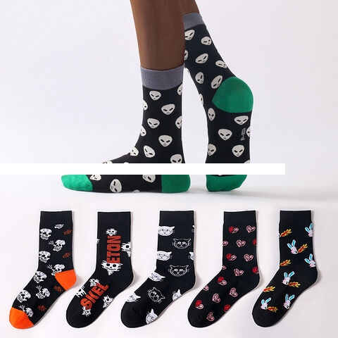Men s long socks printed black sports Xinjiang cotton socks