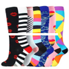Men s plush cotton socks, double needle striped color blocking casual sports mid length socks