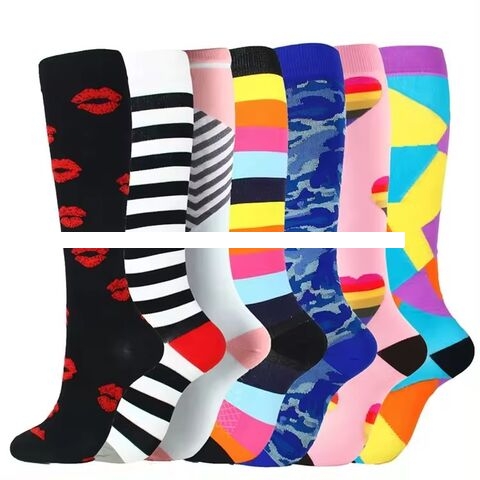 Men s plush cotton socks, double needle striped color blocking casual sports mid length socks