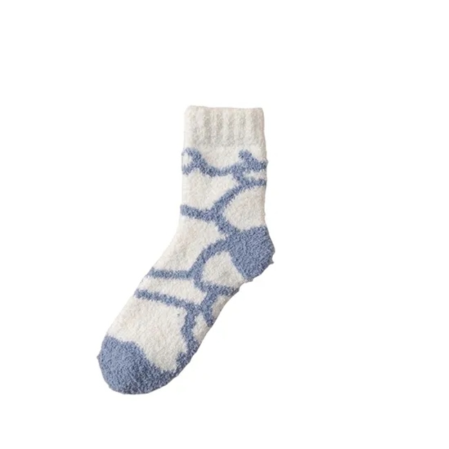 Winter Warm Thermal Fuzzy Fluffy Sherpa Cozy Indoor Home Floor Slipper Moire Pattern Combo Women Socks
