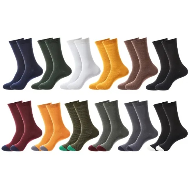 Custom Wholesale High Quality Solid Color Fashion Mens Cotton Business Crew Socks