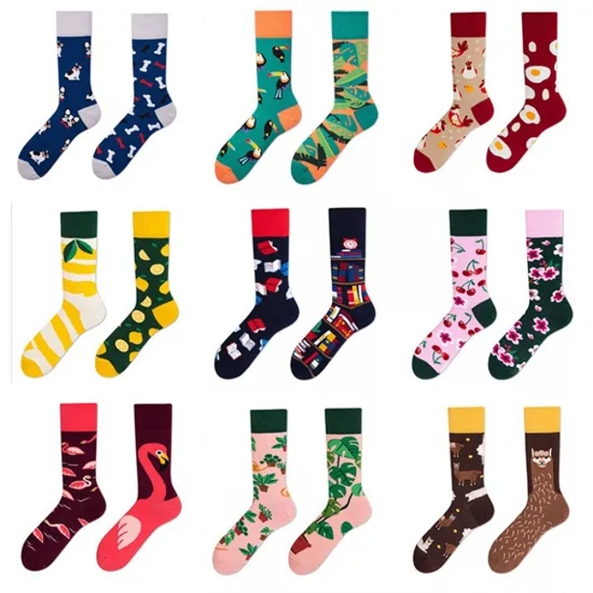 Creative Lovers Model Ab Asymmetric Tide Socks Fashion Personalized Trend Cartoon Jacquard Long Cotton Socks