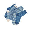 Breathable Anti-Oduor Vintage Blue Three-Dimensional Embossed Small Flower Elegant Fashion Literature Leisure Medium Long Socks