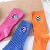 Custom Embroidered Smile Face Baby Crew Socks Premium Cotton Toddler Kids Slouch Socks