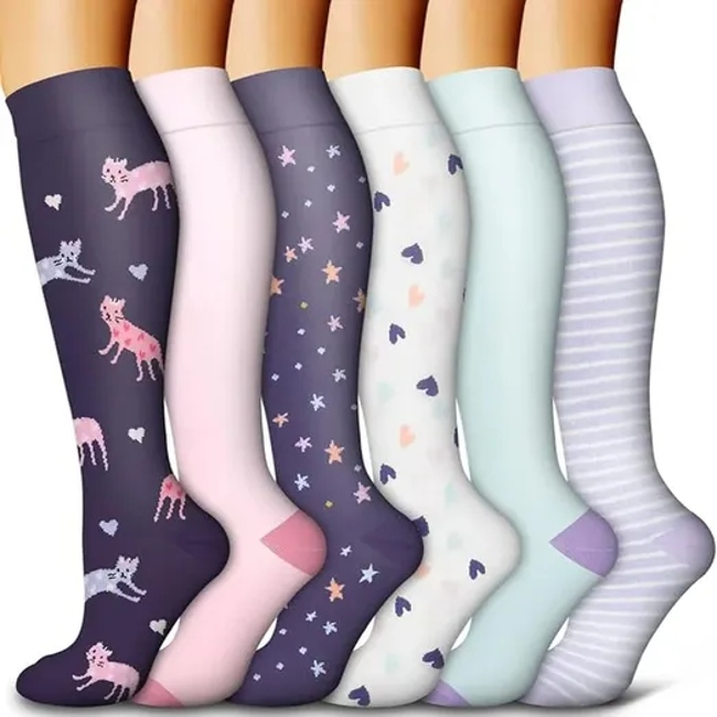 Dropshipping Colorful Fancy Knee High Running Sport Nursing Compression Socks for Men