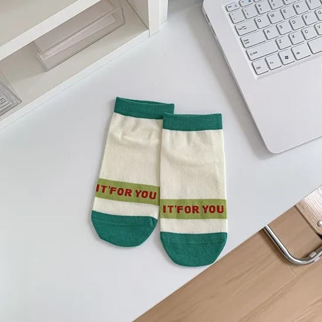 Socks Women′s Straight Board Short Socks Summer Thin Japanese Sweet College Style Green Black Rabbit Flower Cotton Socks