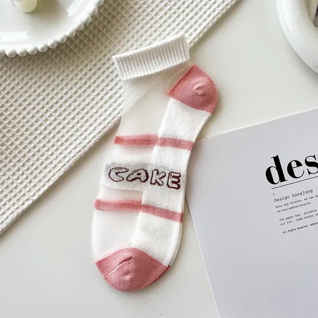 Spring and Summer New Socks Women′s Short Socks Japanese College Style Pink Tieka Socks Glass Silk Invisible Shallow Mouth Socks