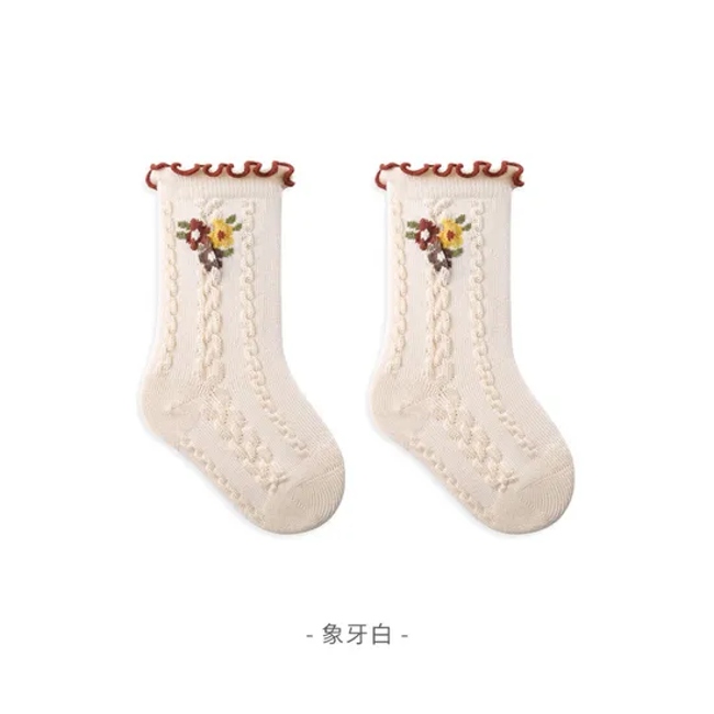 Baby Socks Autumn and Winter Wooden Ear Edge Loose Cuff No Strangulation Girls Princess Spring and Autumn Small Broken Flower Baby Boneless Medium Long Socks