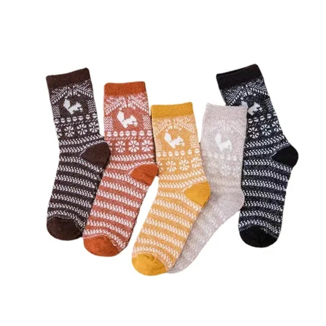 Autumn and Winter New Socks Women′s MID-Calf Socks Snowman Double Needle Double Road Thickened Warm Rabbit Wool Socks