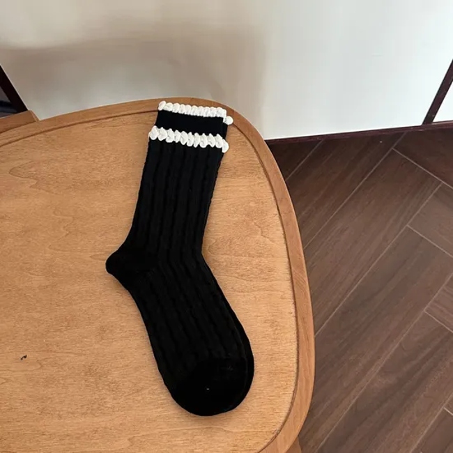 Bubble Lace Reverse Knit Loose Knit Boneless Autumn Hundreds of Basic Four Seasons MID-Calf Student Women′s Socks Pile Socks