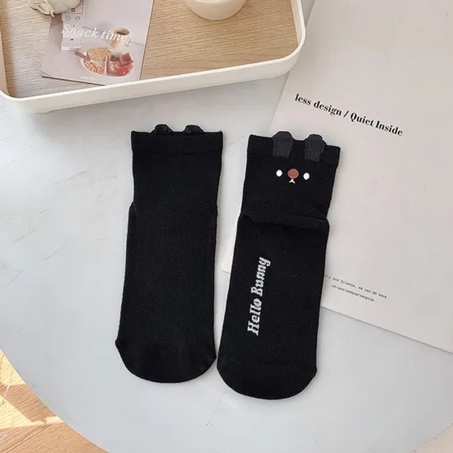 Mesh Socks Cartoon Socks Black and White Bunny Stereo Ears Underfoot Letters New Women′s Socks Cotton Socks