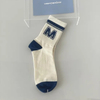 Spring and Summer New Blue Combed Cotton MID-Calf Socks Women M Letter Stripe Couple Socks