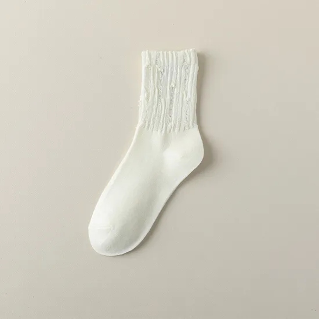 Broken Hole Socks Women Summer Thin MID-Calf Socks Beggars Street Trend White Stripe Ladies Stacked Socks