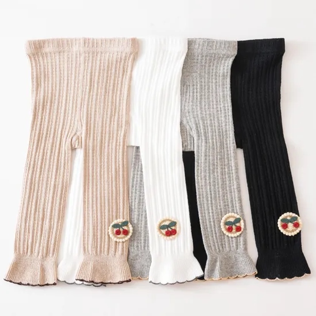 Girls Bottom Trousers Outer Wear Autumn and Winter White Pants Cherry Little Children Baby Nine Minute Pants Infant Leggings Socks