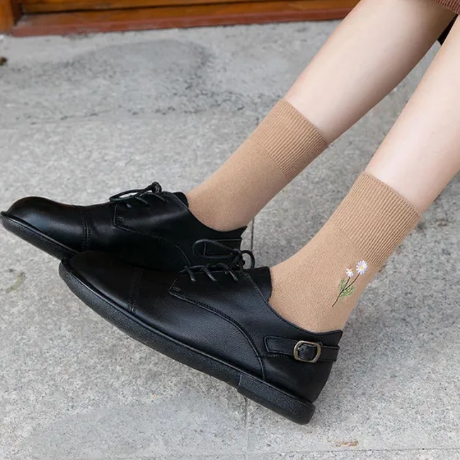 New Candy Colored Flower Embroidered Pile Socks Women Cotton Socks