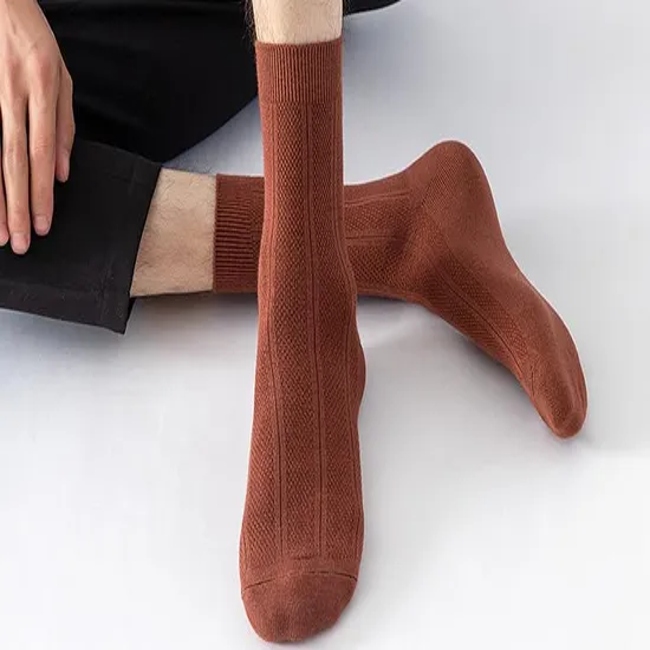 Men′s Solid Cotton Bamboo Viscose Casual Socks Uniform Office Business Leisure Socks for Man