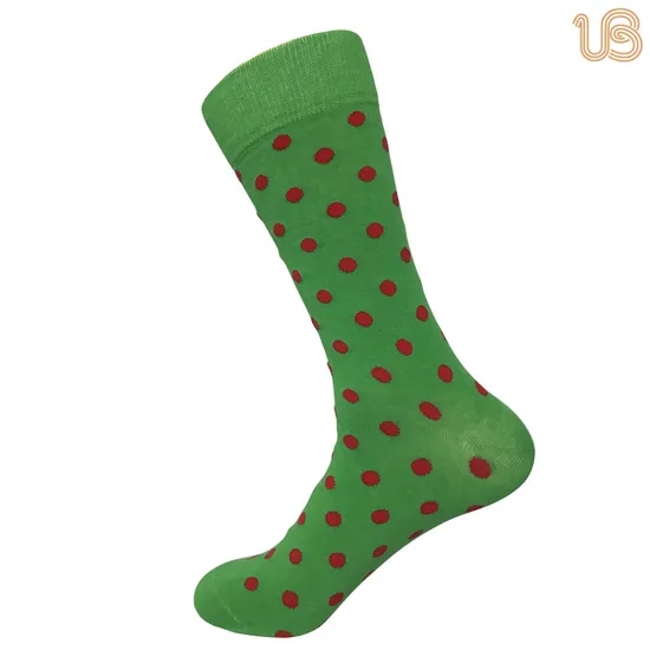 Men′s Green Dots Comb Cotton Quality Happy Sock