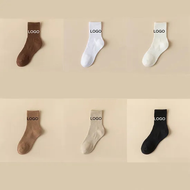 2024 Wholesale Custom Logo Socks Business Man and Woman 100% Cotton Socks Casual Knitted Crew Socks