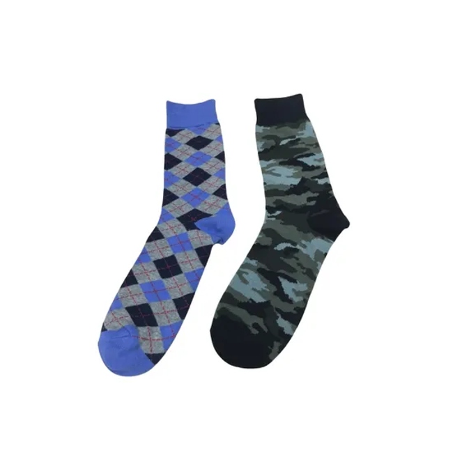 Antibacterial Soft Breathable High Elastic Cotton Colorful Camo Block Stripe Men Ankle Crew Socks
