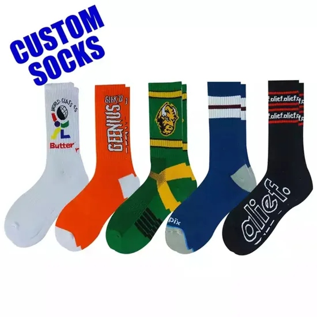 OEM High Quality Gym Custom Logo Tube Sock Thick Compression Cycling Basketball Elites Men Crew Sports Socks