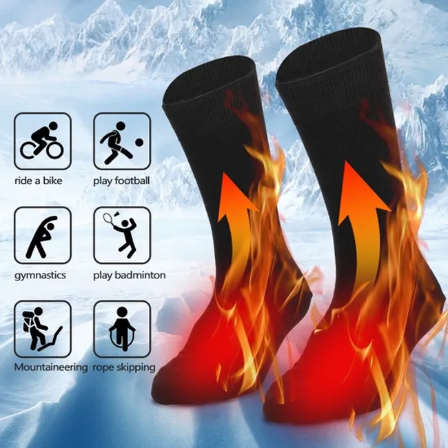 Battery Heated Socks for Cold Weather - Electric Foot Warmer for Hunting, Skiing, Camping (1 Pair, Includes 3 Batteries)