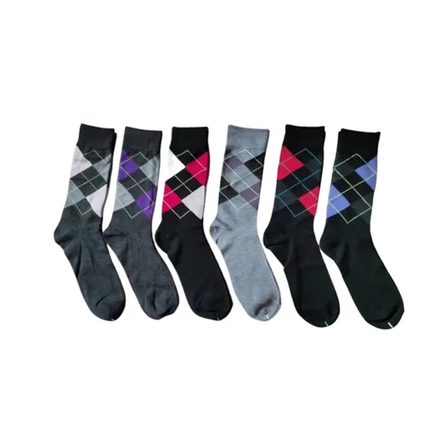 Antibacterial Soft Breathable High Elastic Cotton Colorful Argyle Men Ankle Crew Socks