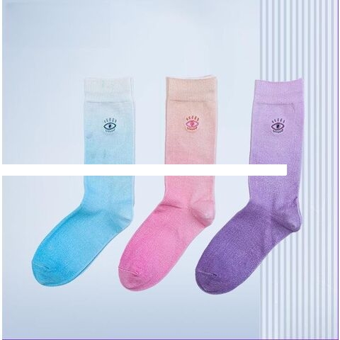 Wholesale Dip Dye Gradient Logo Embroidered Socks Women Ombre Trend Cotton Ribbed Crew Socks