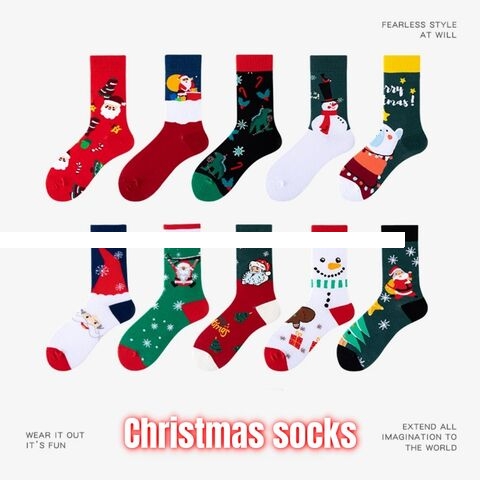 Wholesale top quality fashion women Christmas crew socks unisex jacquard logo combed cotton comfort box packing gift socks