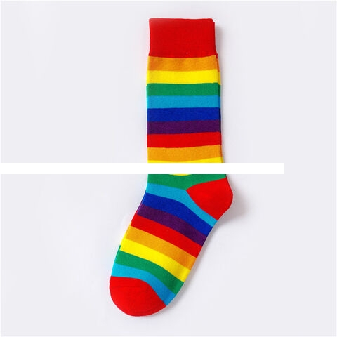 New Fashion Rainbow Socks Cotton Knit Women s Striped Crew Socks Street Personality Cotton Socks For Women
