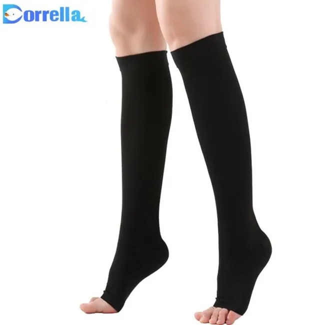 15-20 Mmhg Black Skin Color Nylon Cotton Infused Varicose Veins Long Sleeve Compression Socks with Zipper