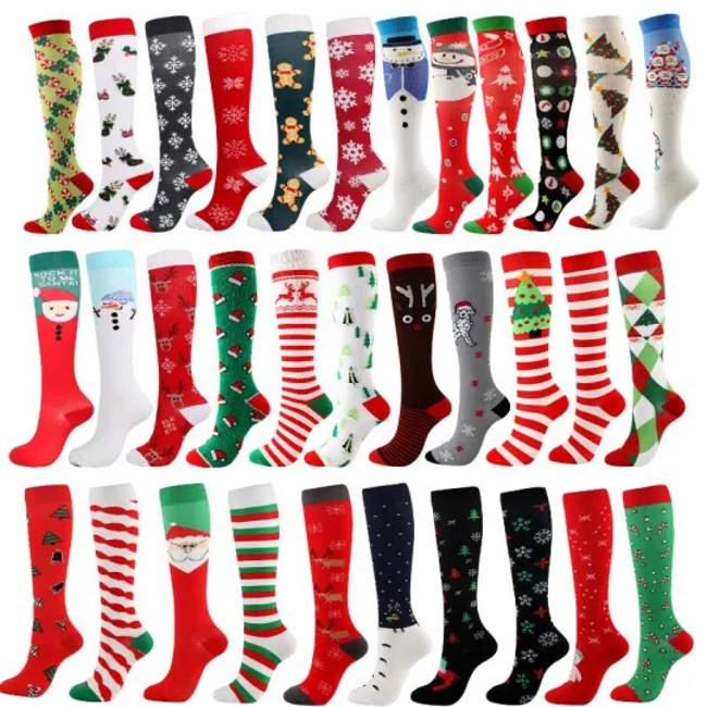Wholesale Christmas Socks in Stock Long Compression Socks for Adult