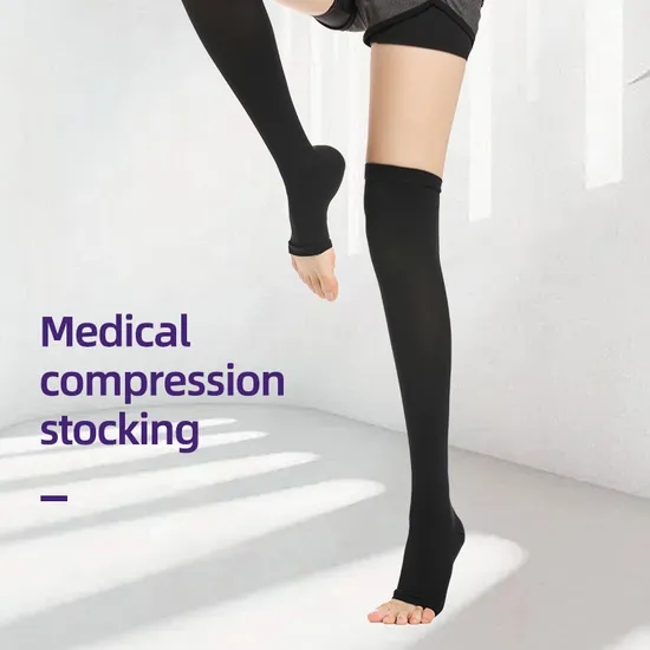 Post Op Recovery Shapewear Socks High Compressions Socks Support Therapeutic Graduated Shapewear Socks Medical Grade 2 MID-Calf-Length Socks with Toe Exposed