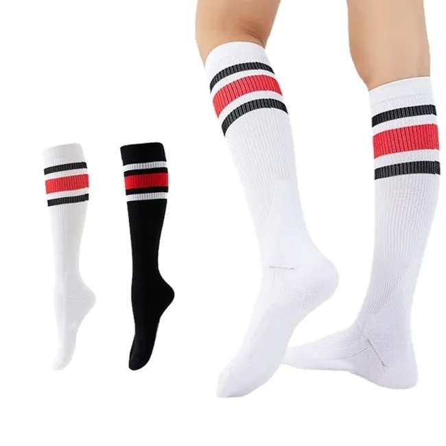 Classic Stripe Cushioned Sole Sports Compression Half Cushion Terry Nylon Socks