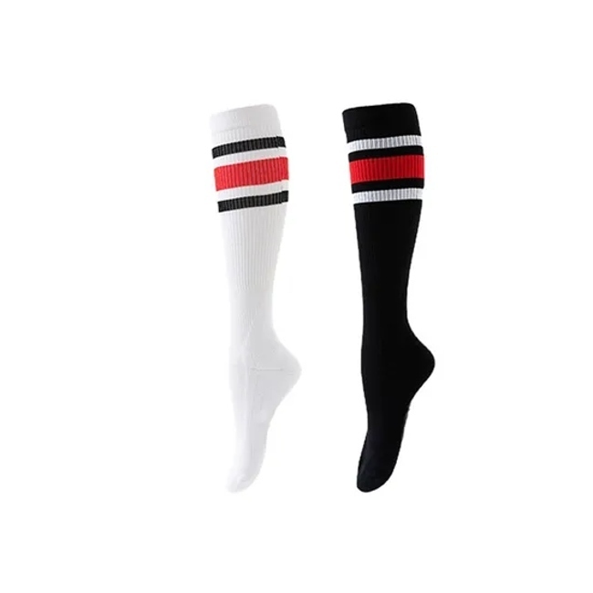 Classic Stripe Cushioned Sole Sports Compression Half Cushion Terry Nylon Socks