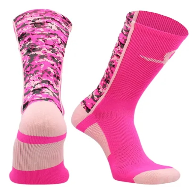 Breast Cancer Awareness Pink Ribbon Athletic Camo Socks+ Wrist Sweatbands