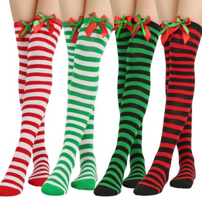 Customize All Designs of Colorful Rainbow Sock Stripe Sock Over Knee High Sock Bow Stocking Party Stocking in Many Colors, Sizes and Material