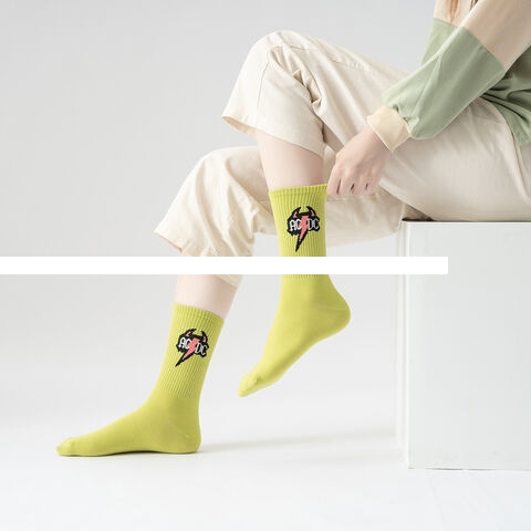 Autumn Absorb Sweat Breathable Pure Cotton Knitting Women s Socks Custom Logo Colour Crew Socks For Unisex