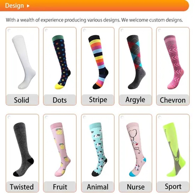 Custom 15-20 20-30mmhg Knee High Compress Socks Custom Logo New Design Fashion Colorful Compression Nurse Socks for Women