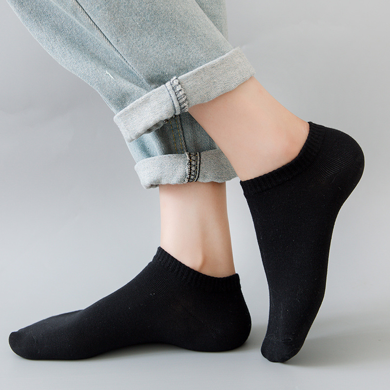 reseller Men Ankle Socks Cotton Boat Black Solid Color Thin Breathable Comfortable High Quality Black White Low Cut Short 